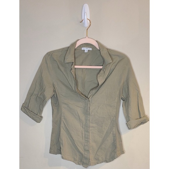 James Perse Standard Shirt Womens Size 2 Olive Cotton Button Up USA Made - Picture 4 of 7